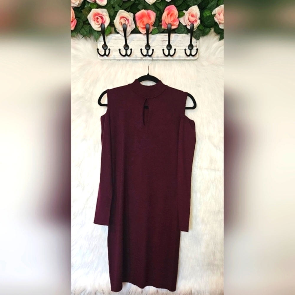 Jane Norman London Cold Shoulder Keyhole Sweater Dress